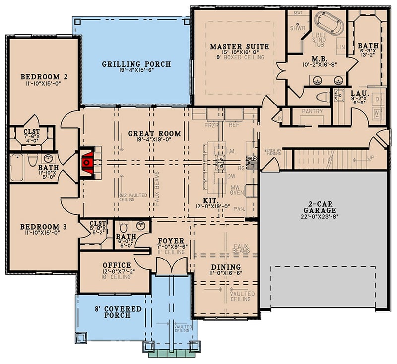 Plan 70849MK: Rustic One-Story Craftsman Home Plan Under 2400 Square Feet with Bonus Expansion - Floor Plan - Main Level