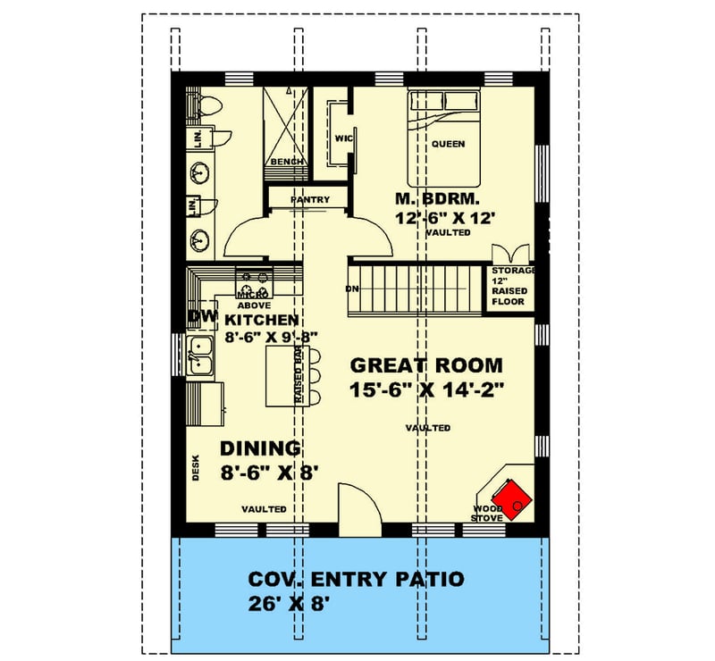 Plan 350028GH: 1664 Square Foot 2 Bed Modern Lake House Plan with Finished Lower Level - Floor Plan - Main Level - Contemporary, Mid Century Modern, Modern, Mountain, Rustic