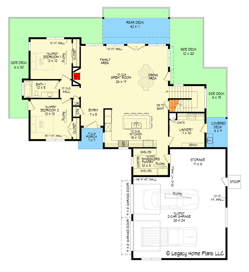 Plan 680130VR: 3 Bed Mid Century Modern Lake House Plan Under 2700 Square Feet with Lower Level Expansion - Floor Plan - Main Level - Contemporary, Mid Century Modern, Mountain