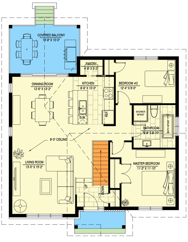 Plan 90353PD: 2 Bed New American House Plan Under 1100 Square Feet - Floor Plan - Main Level - Cottage, Country, Craftsman, New American