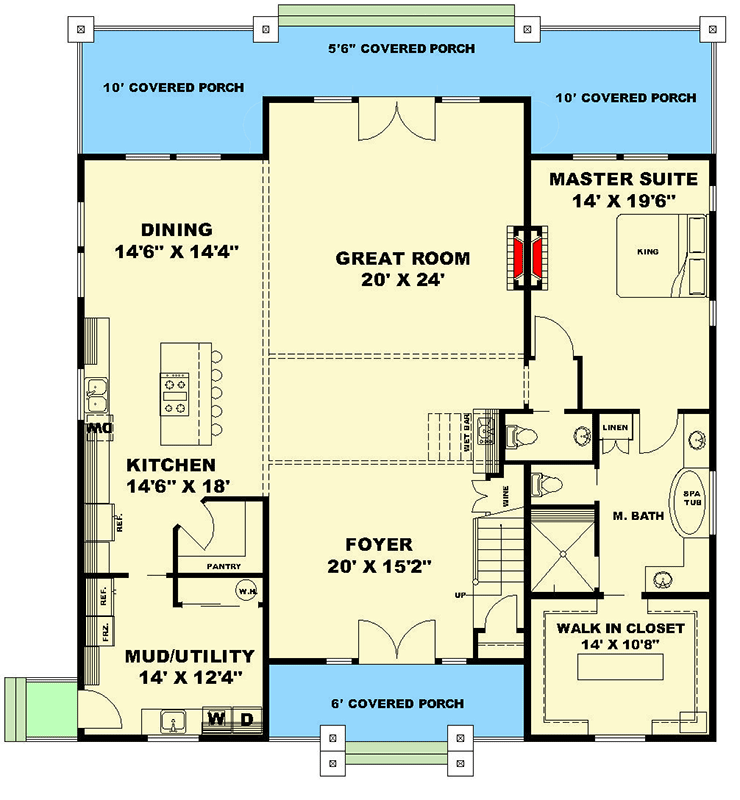 Plan 350038GH: Country Home Plan with 2-Story Great Room - Floor Plan - Main Level - Country, Northwest, Rustic