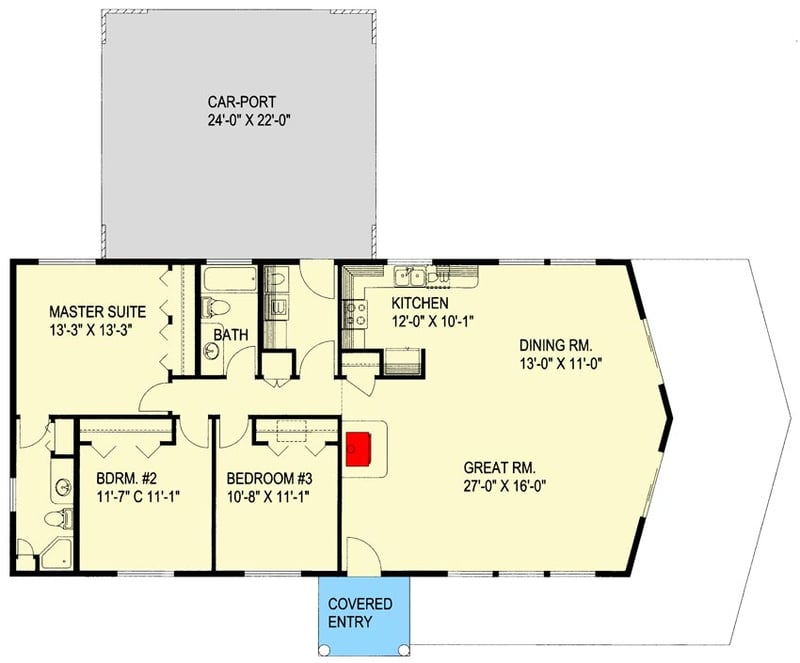 Plan 35238GH: Mountain Ranch with 3 Clustered Bedrooms and Soaring Ceilings - Floor Plan - Main Level - Vacation