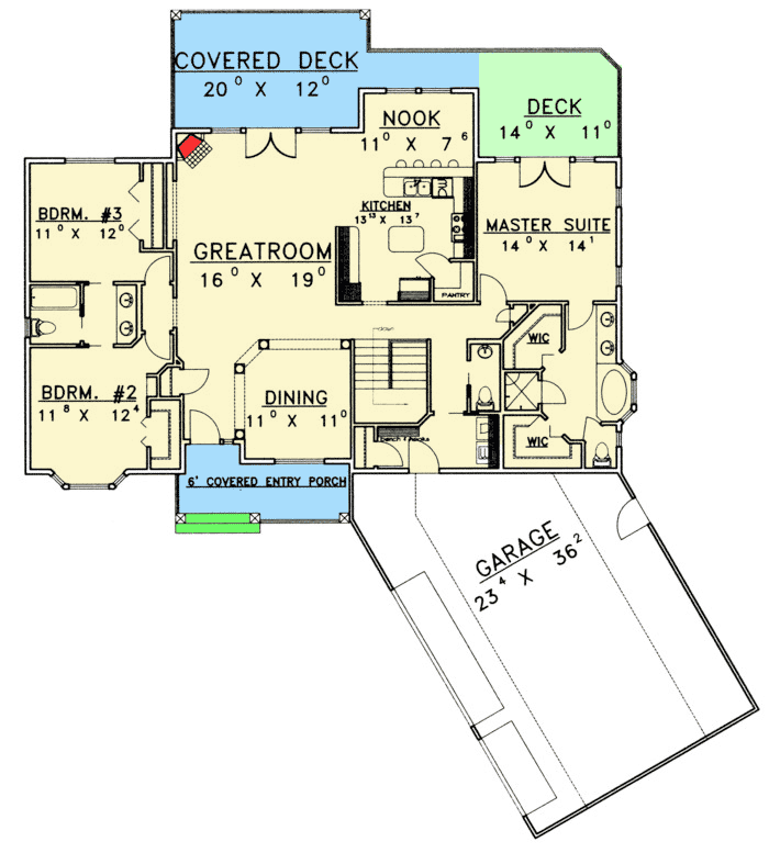 Plan 35243GH: Rustic 2045 Square Foot Ranch Home Plan with Angled 3-Car Garage - Floor Plan - Basement - Northwest, Ranch