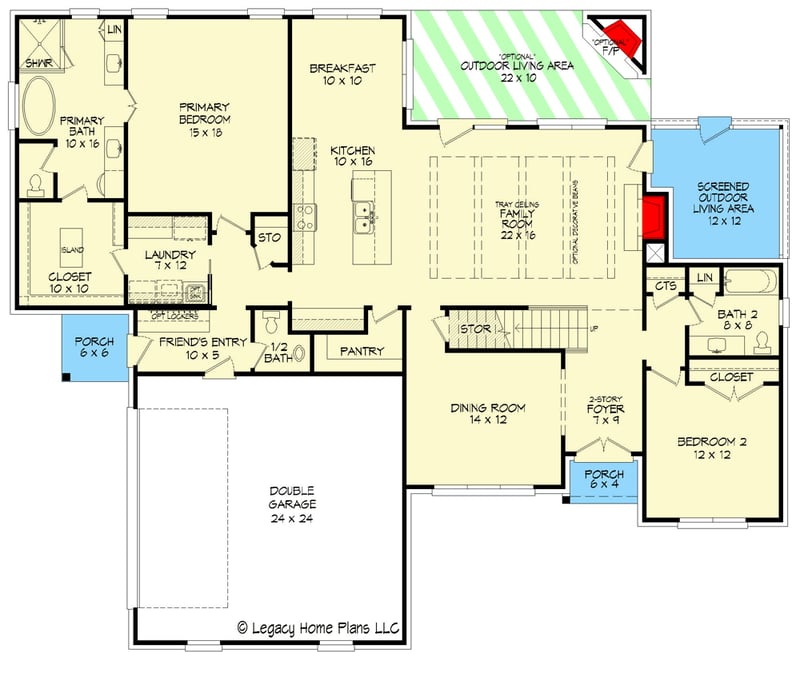 Plan 680138VR: French Country Home Plan with Flexible 2nd Floor Expansion - 3208 Sq Ft - Floor Plan - Main Level - French Country, Southern, Traditional