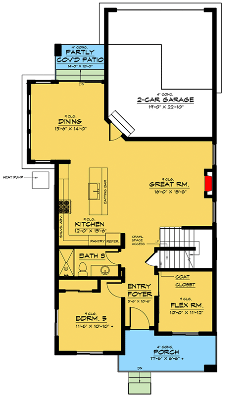 Plan 666211RAF: Narrow Mid-Century Modern House Plan with Rear Garage - Floor Plan - Main Level - Mid Century Modern, Modern, Northwest, Prairie