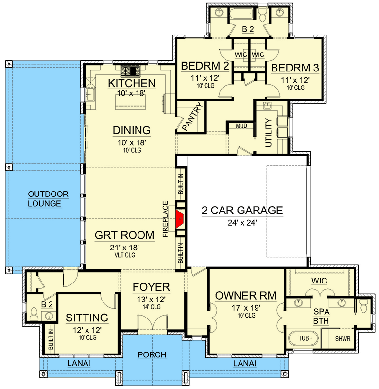 Plan 36690TX: 2617 Square Foot 3-Bed Contemporary Hill Country House Plan - Floor Plan - Main Level - Hill Country, Ranch