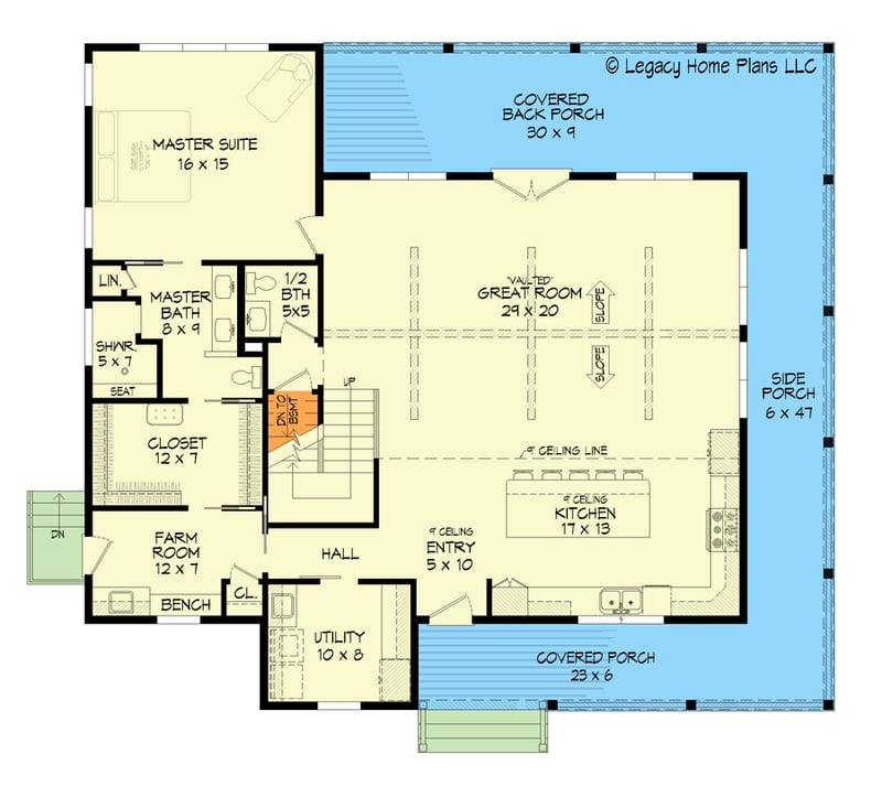 Plan 680144VR: Rustic Farmhouse with 2400 Square Feet of Living Space and Two Master Suites - Floor Plan - Main Level - Country, Craftsman, Farmhouse, Mountain, Rustic