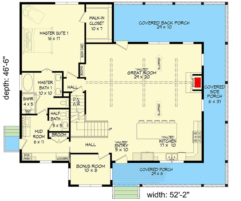 Plan 680145VR: 2400 Square Foot 3-Bed Farmhouse with 2-Car Drive-Under Garage - Floor Plan - Main Level - Country, Mountain