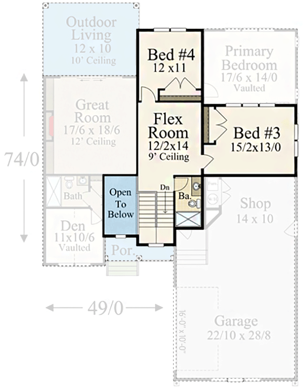 Plan 85415MS: 4 Bed American Gothic House Plan Under 2400 Square Feet with Garage Shop - Floor Plan - 2nd Floor - European, New American, Transitional