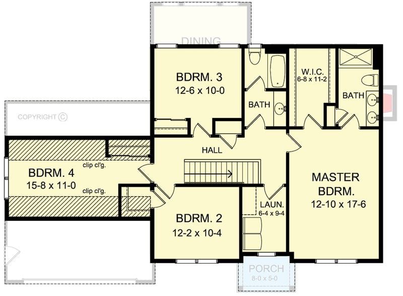 Plan 790152GLV: 2340 Square Foot 2-Story New American House Plan with 4 Upstairs Bedrooms and Laundry - Floor Plan - 2nd Floor - Traditional