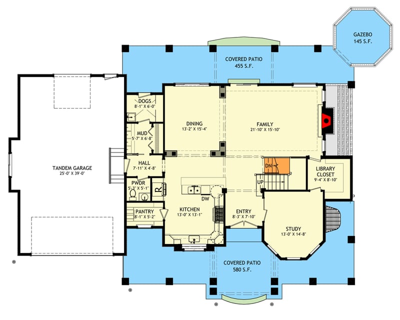 Plan 703000TYL: Flexible Country Home Plan with Front and Rear Porches - Floor Plan - Main Level - Country, Farmhouse, Traditional