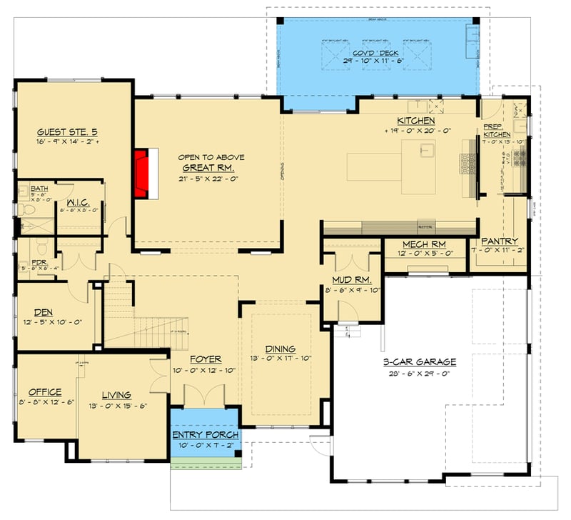 Plan 666217RAF: Transitional 2-Story House Plan with Over 6,200 Square Feet of Living Space - Floor Plan - Main Level - Contemporary, Mid Century Modern, Modern, Northwest