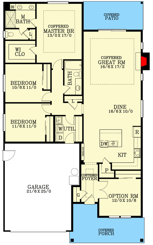Plan 28097J: 1870 Square Foot Arts and Crafts Bungalow with Flex Room - Floor Plan - Main Level - Bungalow, Cottage, Craftsman, Northwest, Shingle