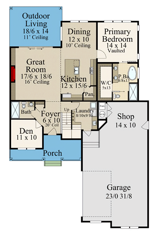 Plan 85423MS: 2220 Square Foot Modern Farmhouse with Outdoor Living Room and Upstairs Flex Room - Floor Plan - Main Level - Country, Farmhouse, Modern Farmhouse, New American