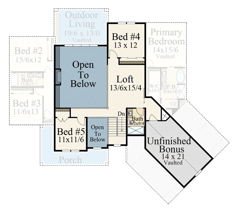 Plan 85427MS: Contemporary Rustic Country House Plan with Angled Drive-Through Garage - Floor Plan - 2nd Floor - Country, Farmhouse, Modern Farmhouse, New American, Rustic