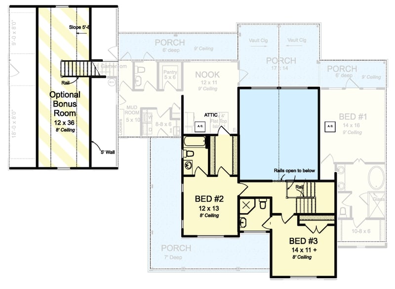 Plan 52322WM: 2530 Square Foot 3 Bed Modern Farmhouse Plan with Bonus Room Over 3-Car Garage - Floor Plan - 2nd Floor - Country, Farmhouse, Modern Farmhouse
