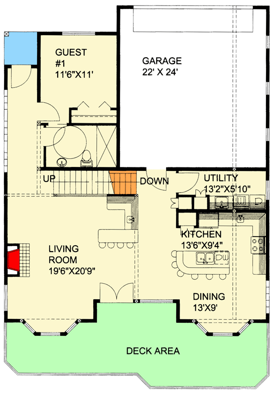 Plan 35327GH: Mountain House Plan with Wheelchair Accessible Gue - Floor Plan - Main Level - Mountain, Northwest, Rustic, Vacation
