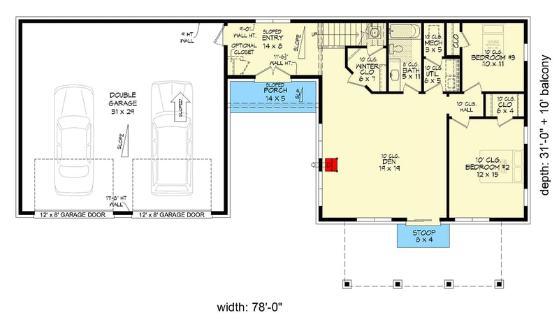 Plan 680151VR: 2111 Square Foot Mountain Home Plan with Upstairs Kitchen and Master Bonus Loft - Floor Plan - Main Level - Mid Century Modern, Modern