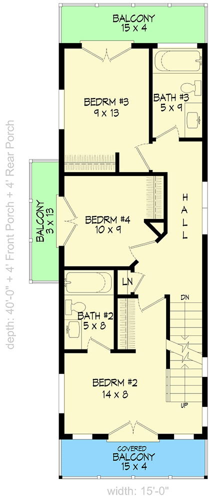 Plan 680155VR: 15-Foot-Wide Contemporary Home Plan with Rooftop Deck - Floor Plan - 2nd Floor - Contemporary, Modern, Northwest