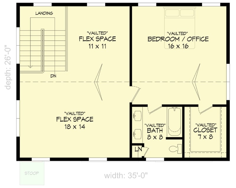 Plan 680159VR: Flexible Garage Apartment with 910 Square Feet of Finished Upstairs Space - Floor Plan - 2nd Floor - Traditional