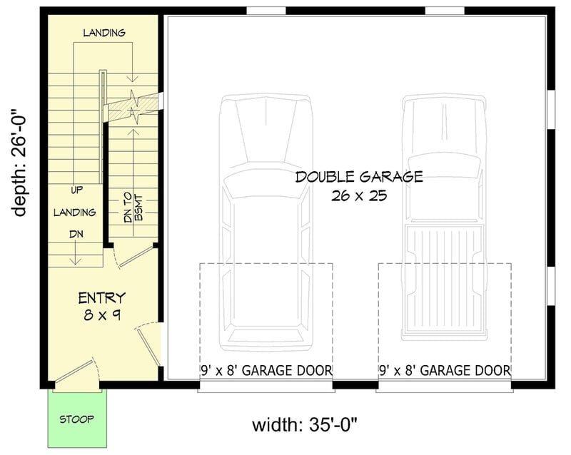 Plan 680159VR: Flexible Garage Apartment with 910 Square Feet of Finished Upstairs Space - Floor Plan - Main Level - Traditional