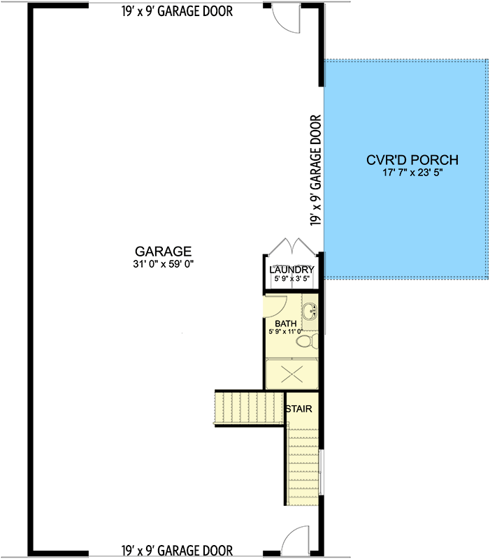 Plan 61447UT: 1253 Sq Ft 2-Bed Barndominium-Style House Plan with 1920 Sq Ft of Parking - Floor Plan - Main Level - Barndominium, Country, Craftsman, Rustic