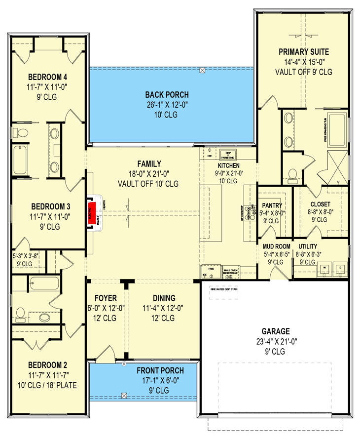 Plan 819001JSSB: HomeBuilder's ProSpec Pack: 2 Versatile House Plans for Subdivisions & Developments - Floor Plan - Main Level - Version A - Country, Craftsman, New American, Northwest