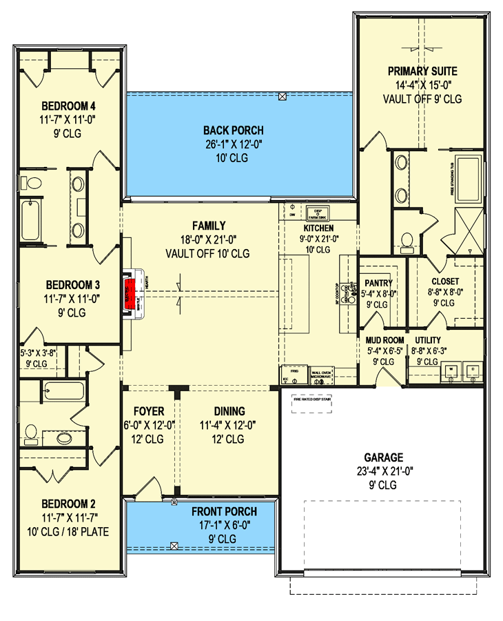 Plan 819001JSSB: HomeBuilder's ProSpec Pack: 2 Versatile House Plans for Subdivisions & Developments - Floor Plan - Main Level - Version B - Country, Craftsman, New American, Northwest