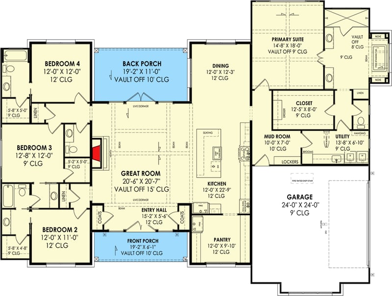 Plan 819005JSSB: HomeBuilder's ProSpec Pack: 2 Versatile House Plans for Subdivisions & Developments - Floor Plan - Main Level - Version B