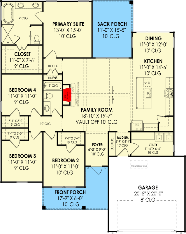 Plan 819008JSSB: HomeBuilder's ProSpec Pack: 2 Versatile House Plans for Subdivisions & Developments - Floor Plan - Main Level - Version A - Country, Craftsman, Farmhouse, Ranch, Rustic