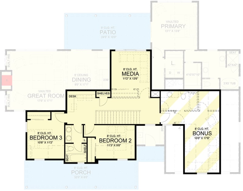 Plan 365043PED: New American Craftsman Plan with Front or Side Load Garage - Floor Plan - 2nd Floor - Country, Craftsman, Modern Farmhouse, New American