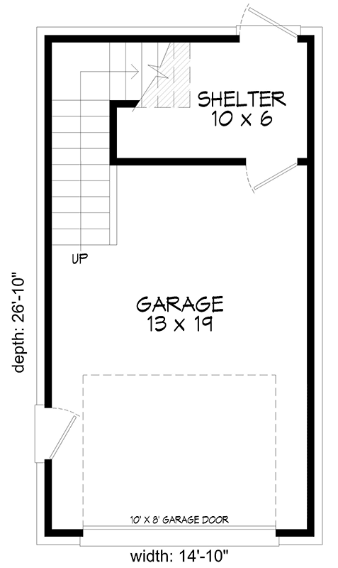 Plan 680166VR: 1-Car Detached Garage with 333 Square Foot Loft Above - Floor Plan - Main Level - New American, Traditional