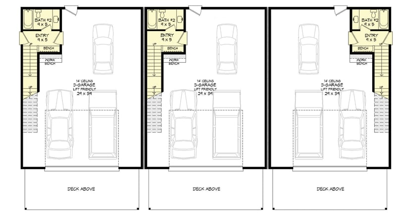 Plan 680167VR: Modern Triplex House Plan with an RV Garage - Floor Plan - Ground Floor - Contemporary, Mid Century Modern, Modern
