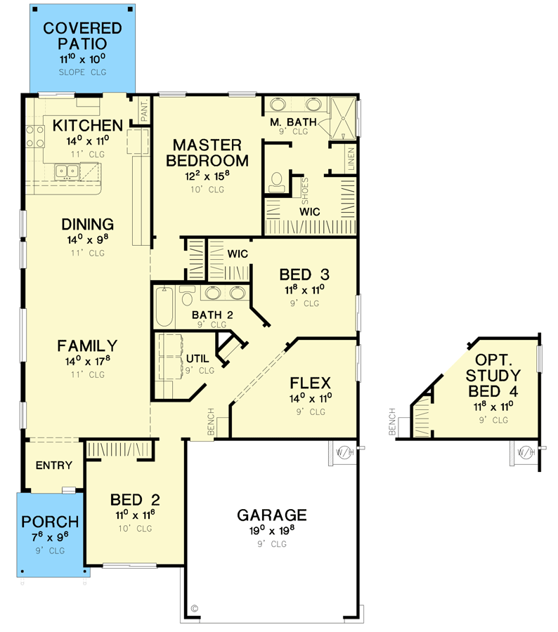 Plan 31221D: 3-4 Bed Mid-Century Modern House Plan with Open Living Space - Floor Plan - Main Level - Contemporary, Mid Century Modern, Modern