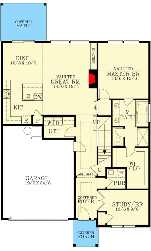 Plan 28110J: 2051 Square Foot House Plan with Main Floor Flex Room - Floor Plan - Main Level - Country, Craftsman, New American