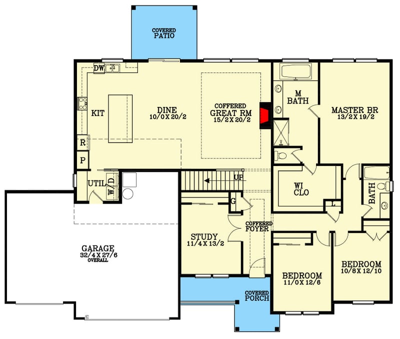 Plan 28111J: 3 Bed Craftsman House Plan Under 2600 Square Feet with 3 Car Garage - Floor Plan - Main Level - Cottage, Country, Craftsman, Ranch