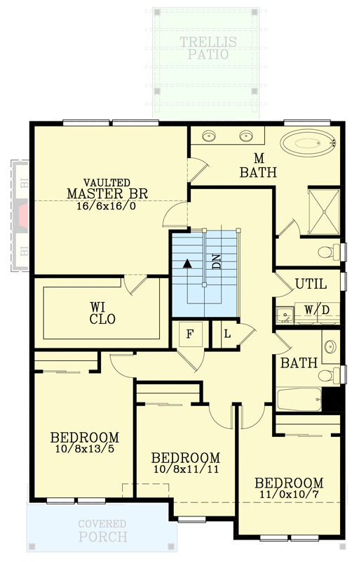Plan 28113J: 2386 Square Foot 2-Story House Plan with Flex Room and 2-Car Garage - Floor Plan - 2nd Floor - Craftsman, Traditional