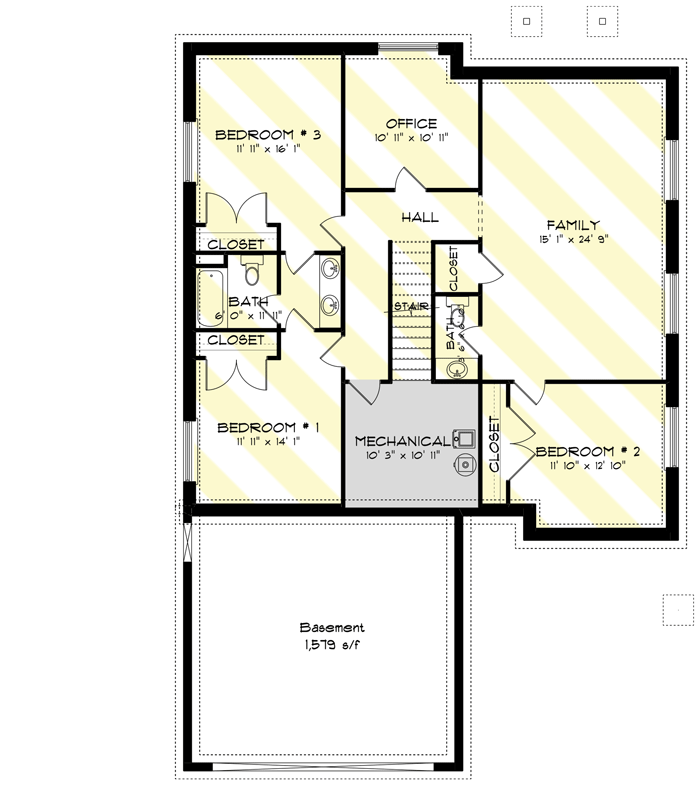 Plan 61449UT: Country Ranch House Plan with Optionally Finished Lower Level - Floor Plan - Optionally Finished Lower Level - Country, Craftsman, Ranch