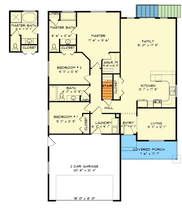 Plan 61449UT: Country Ranch House Plan with Optionally Finished Lower Level - Floor Plan - Main Level - Country, Craftsman, Ranch