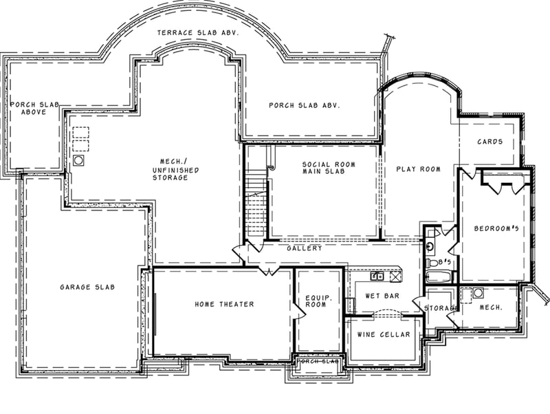 Plan 25815GE: 5985 Square Foot Luxury Home Plan with Two Bathrooms in the Main Floor Master Suite - Floor Plan - Daylight Basement Lower Level - European, Traditional