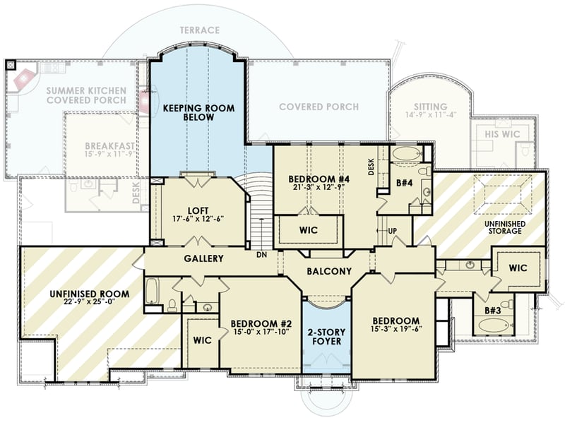 Plan 25815GE: 5985 Square Foot Luxury Home Plan with Two Bathrooms in the Main Floor Master Suite - Floor Plan - 2nd Floor - European, Traditional