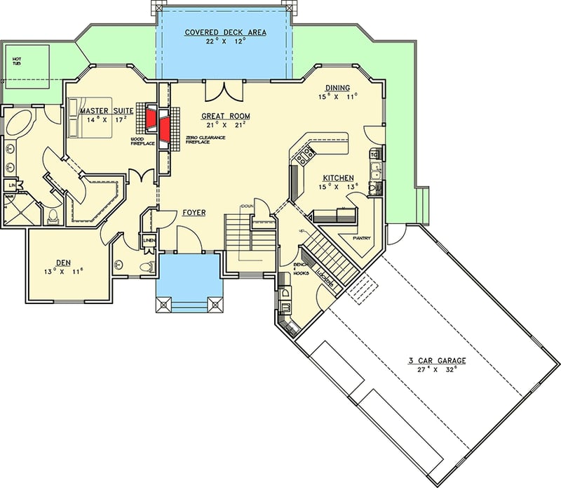 Plan 35394GH: Sloping Lot Home Plan with Great Rear-Facing Views - Floor Plan - Main Level - Contemporary, Mountain, Northwest, Rustic, Vacation
