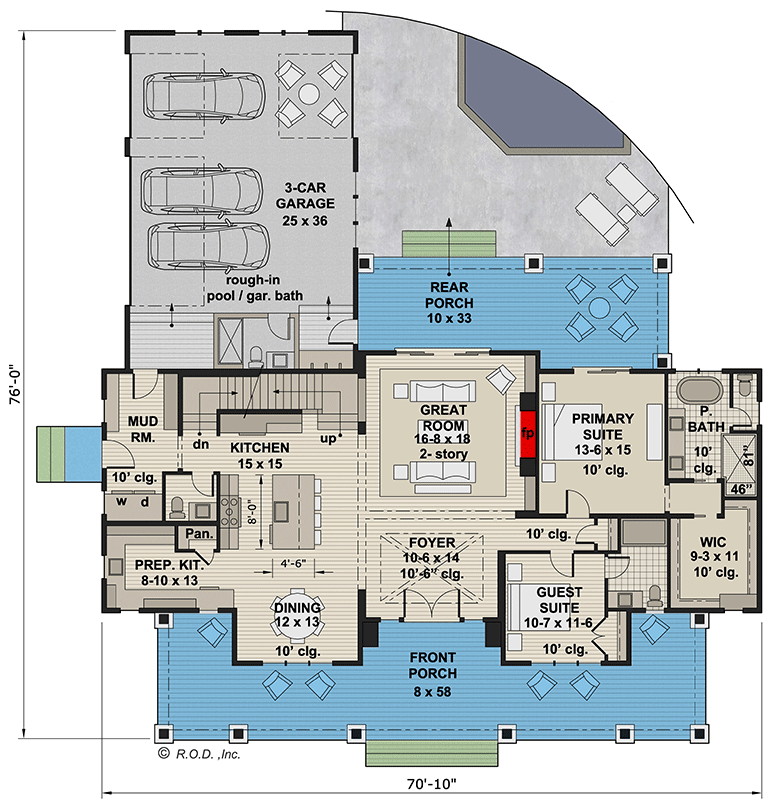 Plan 14773RK: 3264 Sq Ft 4 Bed Modern Farmhouse with 2-Story Great Room and Bonus Room Expansion - Floor Plan - Main Level - Country, Farmhouse, Modern Farmhouse