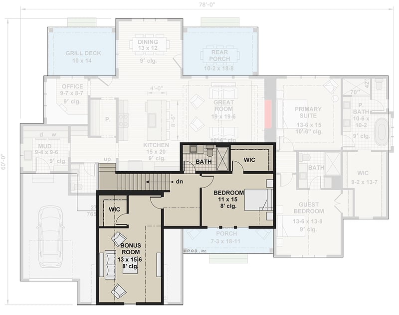 Plan 14775RK: 3138 Square Foot New American House Plan with Upstairs Suite - Floor Plan - 2nd Floor - Country, Craftsman, Farmhouse, Modern Farmhouse, New American, Traditional