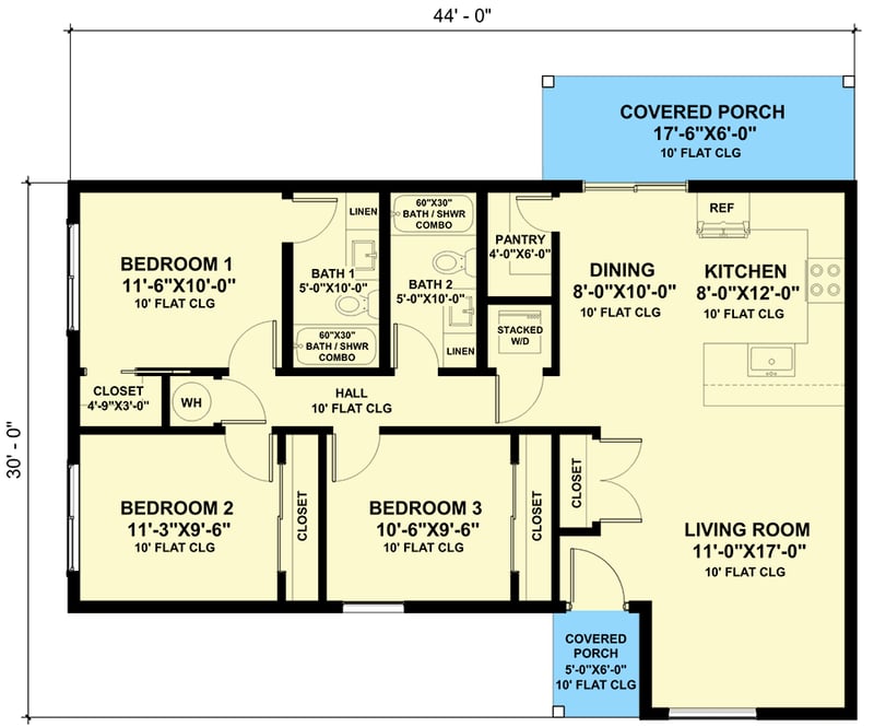 Plan 420100WNT: Small Cabin Home Plan with Open Concept Living and Clustered Bedrooms - Floor Plan - Main Level - Cabin, Country, New American, Rustic, Scandinavian
