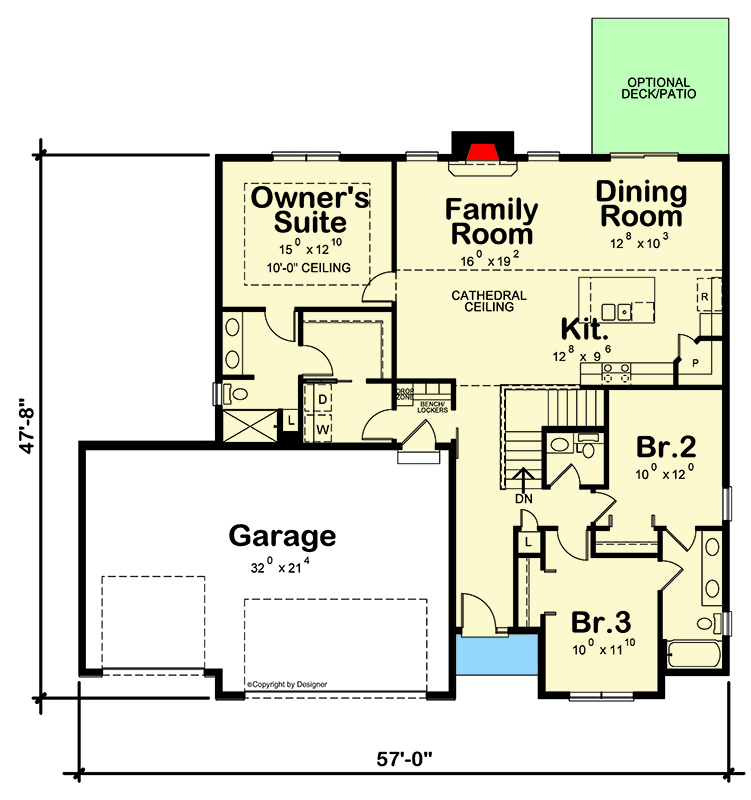 Plan 42445DB: One-Story Farmhouse Plan with 3 Car Garage - Floor Plan - Main Level - Country, Modern Farmhouse, New American