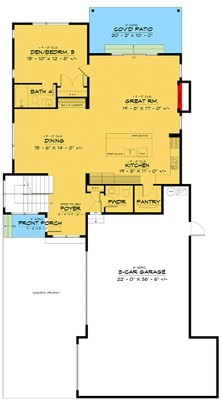 Plan 666223RAF: Contemporary 3288 Square Foot 2-Story House Plan with RV Bay and 2-Story Foyer - Floor Plan - Main Level - Contemporary, Northwest, Transitional