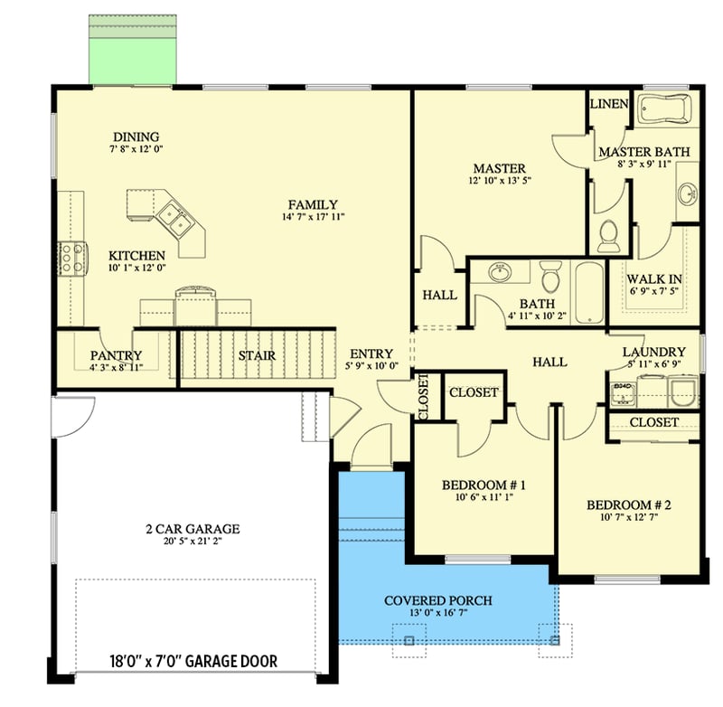 Plan 61450UT: One-Story Clipped Gable House Plan Under 1500 Square Feet with Lower Level Expansion - Floor Plan - Main Level - French Country, Ranch, Traditional