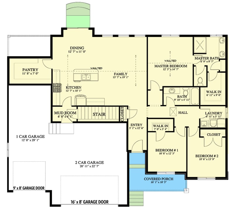 Plan 61452UT: One-Story 1689 Square Foot House Plan with Large Walk-In Pantry and Vaulted Family Room - Floor Plan - Main Level