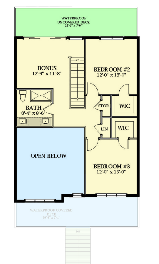 Plan 46501LA: 3-Story 2002 Square Foot House Plan Under 30-Feet Wide - Floor Plan - 3rd Floor - Southern, Transitional